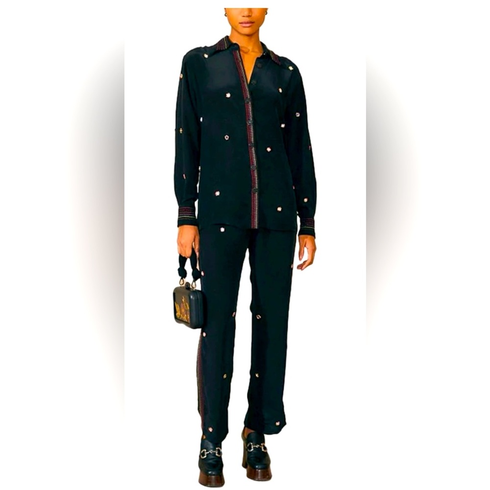 Farm Rio Black Rainbow Beaded Mirror Trim Trousers pants XXS sold out online